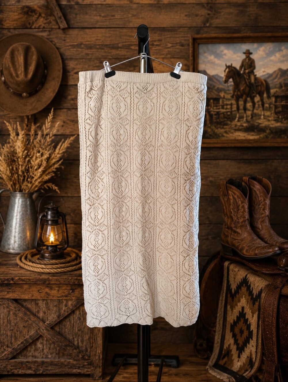 Freshman 1996 Cream Cable Knit Straight Midi Skirt, XL